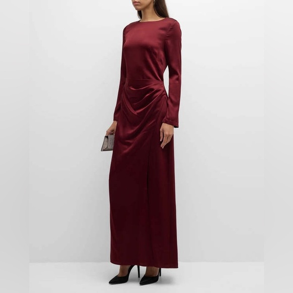 NWT SIMKHAI "Qiana" long draped satin gown oxblood $895 size 8 - Picture 3 of 13